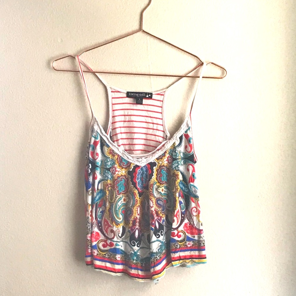 Mixed Patterned Midriff Living Doll Tank Top